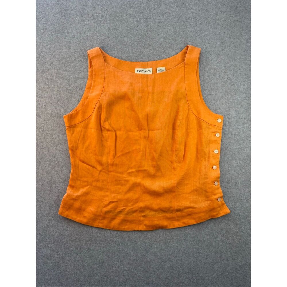 Ann Taylor summer orange side button linen tank top blouse 6